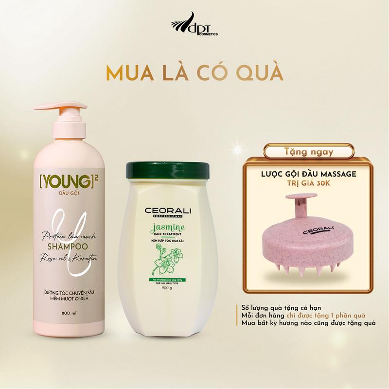 [TẶNG LƯỢC GỘI ĐẦU] Bộ đôi gội và hấp giúp phục hồi tóc hư tổn, hương thơm quyến rũ (Dầu gội Young 800ml + Hấp Ceorali 900g) Nữ Women Dưỡng Tóc