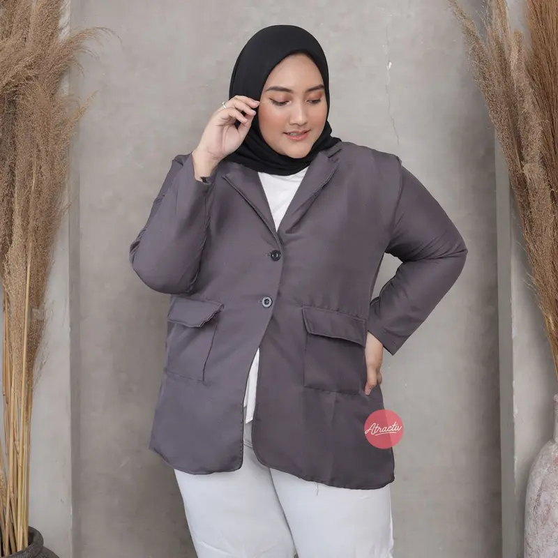 ATRACTIV Blazer Formal Jumbo Wanita LD150 Blazer Wanita Jumbo Oversize LD120 LD130 LD145 LD150 Jas Kantor Kerja Tebal Baju Hitam 6