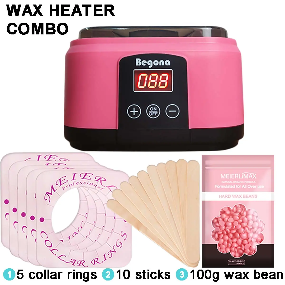 LED temperature display hair removal wax heater kit,pink