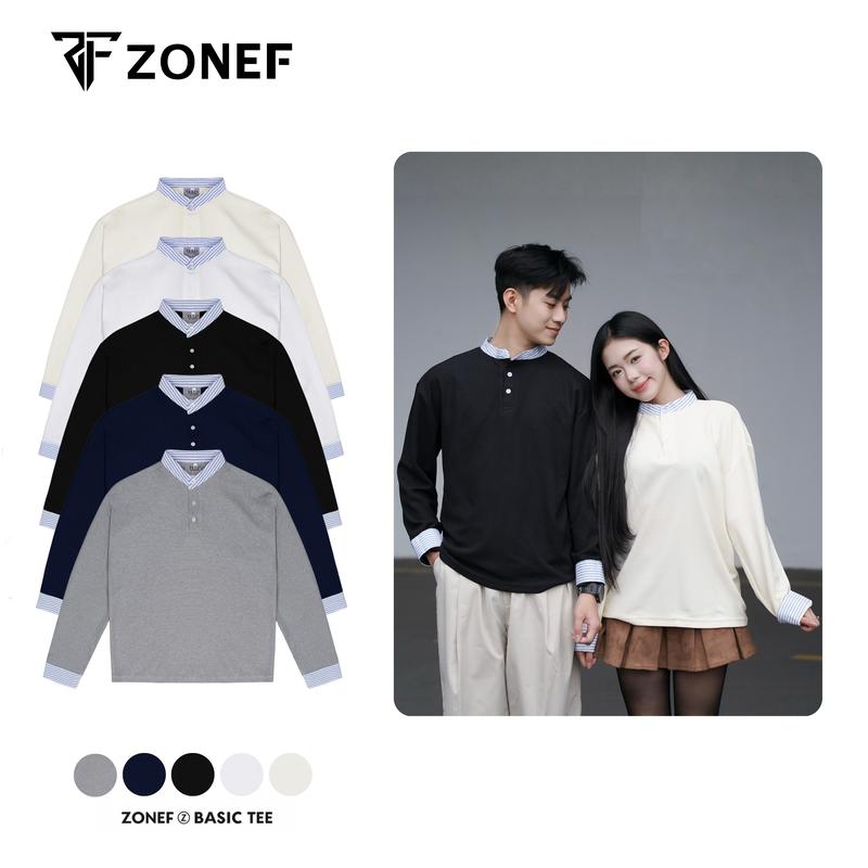 Áo Polo ngắn tay phối sơ mi kẻ sọc xanh by ZONEF, Polo cổ bẻ nam nữ Unisex, vải…