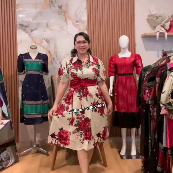 DRESS LINEN BUNGA MAWAR CANTIK ELEGAN DAN MEWAHH 1