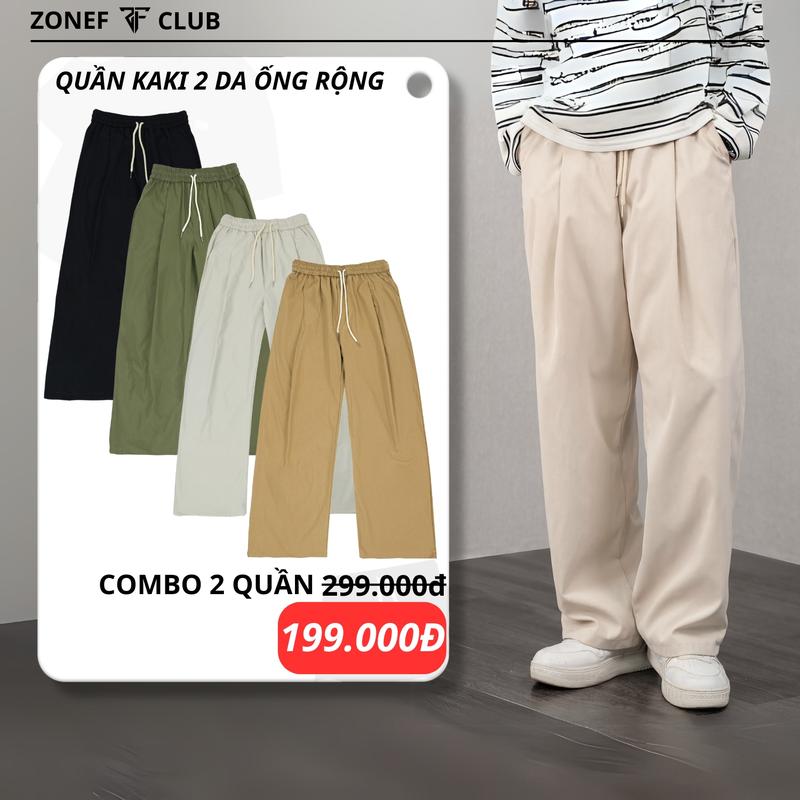 [COMBO 2 QUẦN KAKI] Quần Vải Ống Rộng kaki Dù ZONEF CLUB ,Nam Nữ Phong Cách Hàn Quốc Chất Liệu Mềm Mát Thỏa Mái