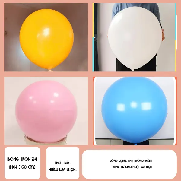 Bóng 24 inch (60 cm) nhiều màu, trang trí tiệc, sinh nhật, chụp ảnh