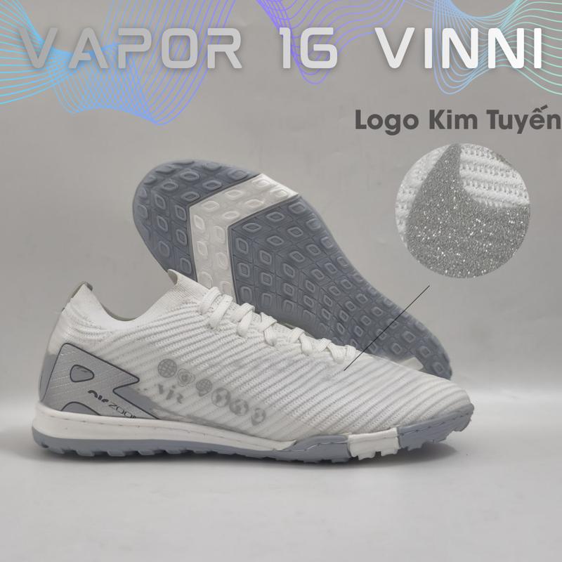  Giày Đá Bóng Vapor 16 Elite Vini Jr Trắng Xám – Upper Vải Sợi đệt Cổ Dệt Đế TF 