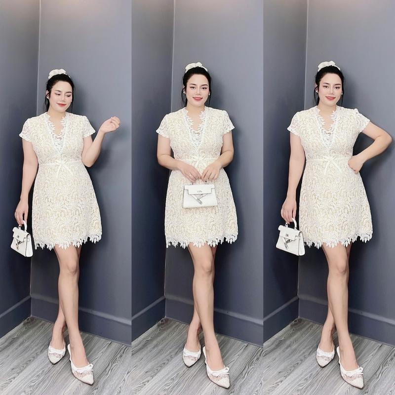  Váy Tiểu Thư Chất Liệu Ren Cổ V Bigsize 55-95KG - Thời Trang Nữ Tính Thanh Lịch & Quyến Rũ Chất Liệu Ren Tinh Tế 