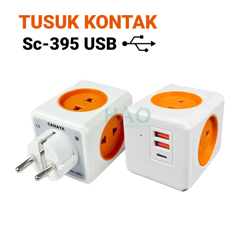 [HAO] Steker T Arde 5 Lubang / CAHAYA SC-395 & SC-395 USB / Steker Berkualitas SNI 5