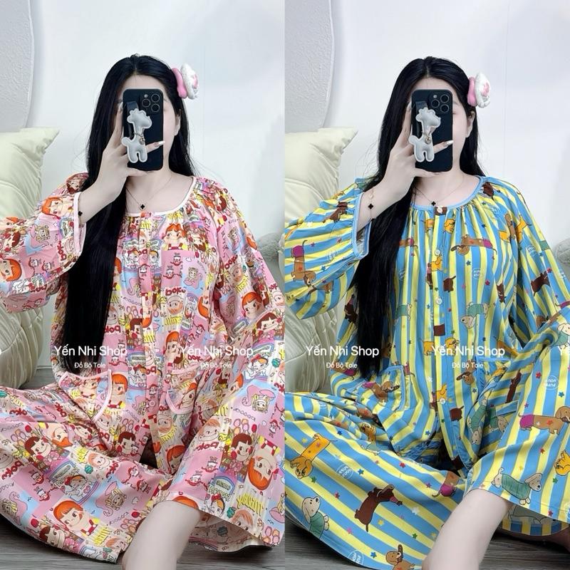  YN004 Đồ Bộ Tole Lanh Nữ L1  40-85kg  Dáng Áo Cổ Tròn Tay Dài 2 TÚI VIền Quần Dài Mặc Nhà Thoáng Mát 