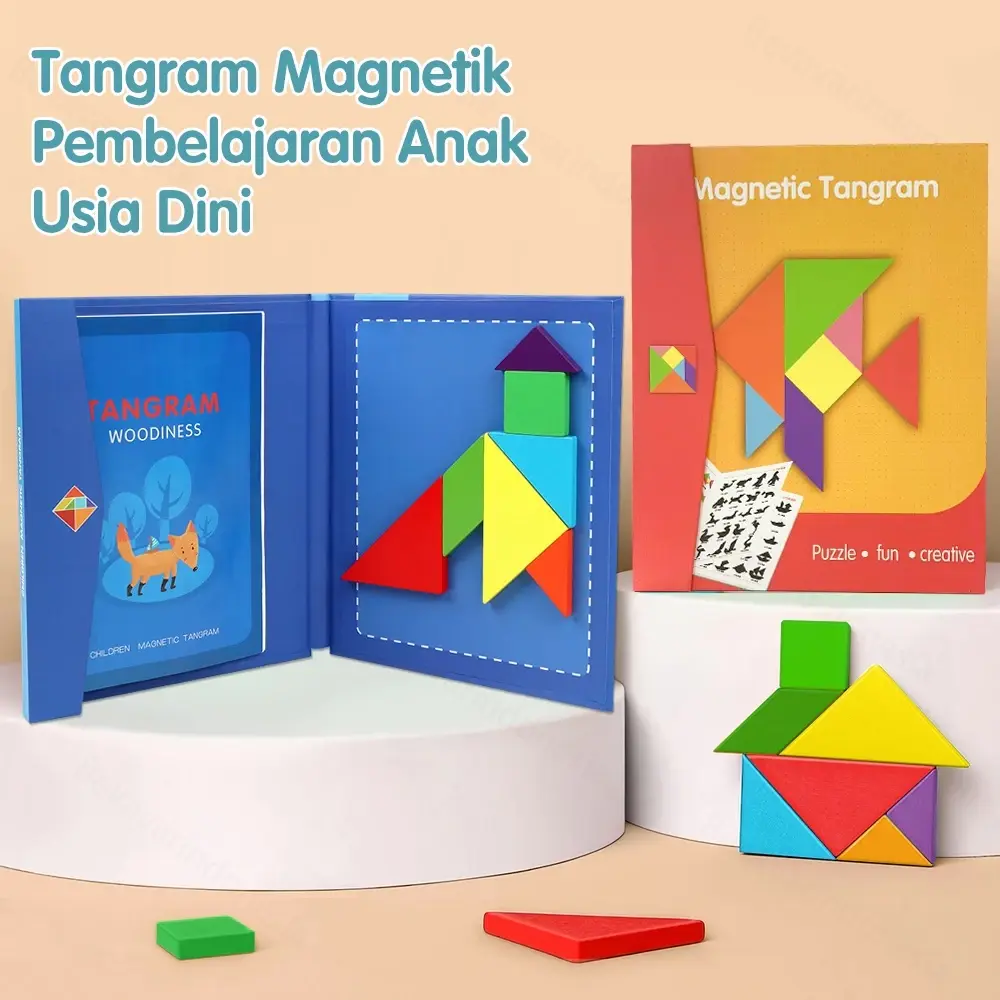 Tangram Puzzle Wooden Toys / Puzzle Kayu Mainan Edukasi Anak Magnet Kayu 3D Montessori