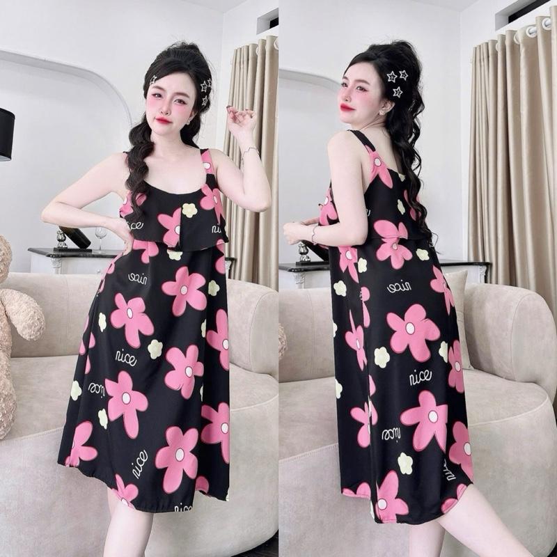  08.12 SALE LIVE-- Váy Ngủ Lụa 100D Mềm Hai Dây - Hoa Nhí Dễ Thương- Mát Mẻ Thoải Mái Mùa Hè-  40-65kg  