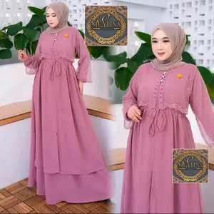 GAMIS TERBARU 2026 MEYLINA FASHION SHOP AZAFIRA  Dress Gamis Trendy Bahan Crinkle Mix Brokat Cantily Anggun Mewah Cantik Elegant