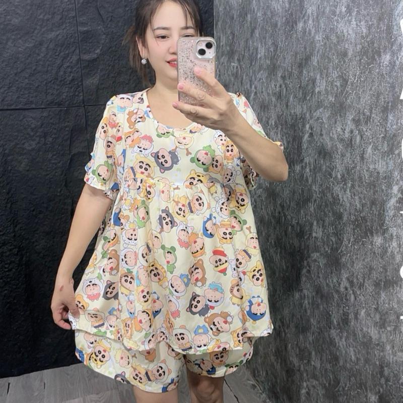 H135.Bộ Tole Lanh Big Size 63-120 kg. Áo babydoll .Quần Ngắn.( form rộng )Women.