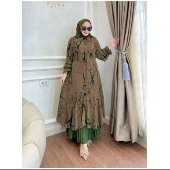 Gamis Yumna Set Long Tunik Rok Plisket - Kombinasi Burkat Import - Dress, Muslim, Wanita, Belah Samping, Jilbab, Armani, Syari, Nyaman, Pesta 3