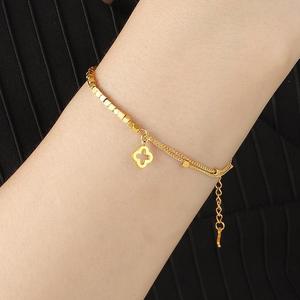 DYD Lucky Beads Bracelets for Women Clover Hand Bracelet Non Fade Stainless Titanium Steel Daily Jewelry Fashion Accessories Gift