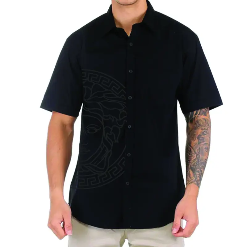 Kemeja Lengan Pendek Motif Medusa Putih Navy Maroon Black Cotton Poplin Unisex DTF Glossy Premium Distro Casual Casual Hitam Putih Pria Nyaman Kain mewah branded lebaran keren 6