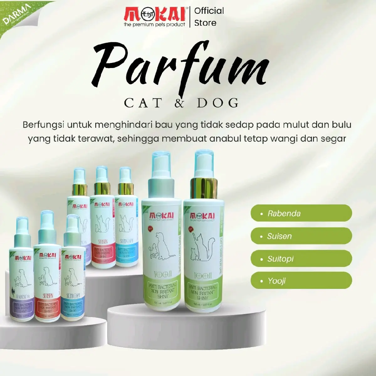 Mokai Parfum Suitopi, Suisen, Rabenda, & Yooji for Cats & Dogs (150 ml)