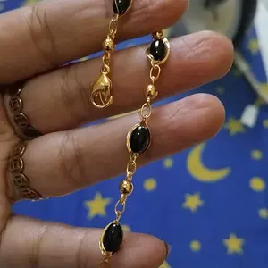 GELANG TANGAN TITANIUM CANTIK GOLD DENGAN BATU PERMATA SINTETIS
