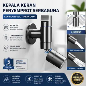 COD 1/2 Inch Rotasi 360° Kran Air Tembok Stainless Steel 304 Hitam Minimalis - Keran Taman & Kamar Mandi, Faucet Wall Mount