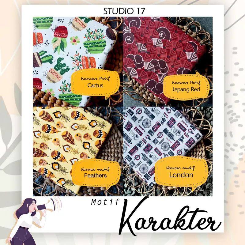 Kain Kanvas Motif Size 100cm x 50cm Bermotif Karakter 8
