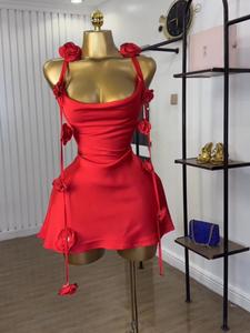 Vestido midi sin mangas para mujer, diseño floral, perfecto para otoño invierno, fiestas de club, elegante vestido de noche, satén mini a-line, regreso a clases, cóctel y graduación, vestido rojo negro blanco.