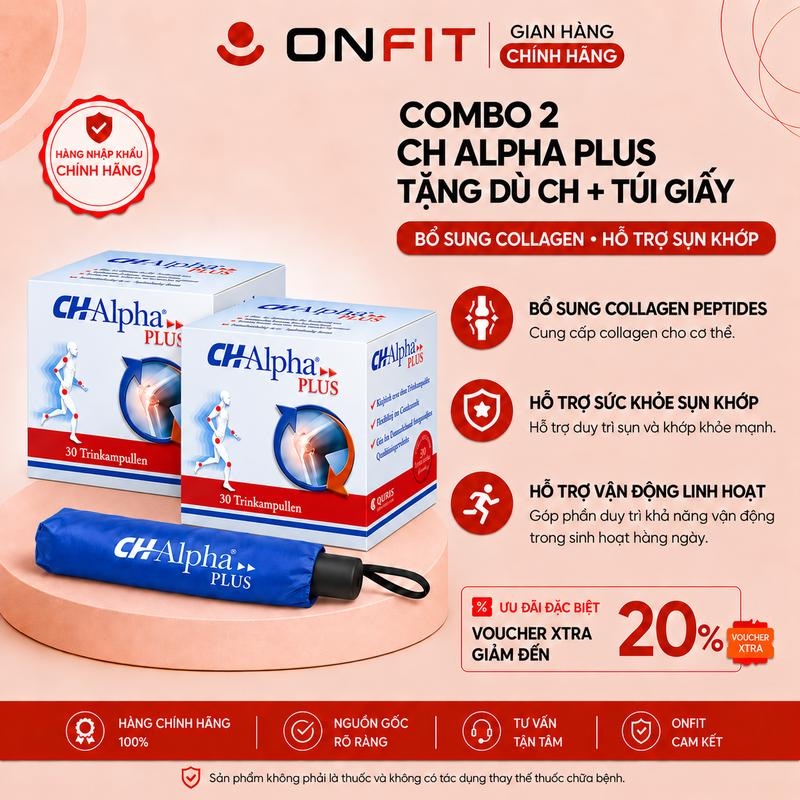 Combo 2 Hộp Collagen Đức Hỗ Trợ Tái Tạo Phục Hồi Sụn Khớp CH Alpha PLUS 750ml (30 Ống / Hộp) Dạng Nước Dễ Hấp Thu - ONFIT