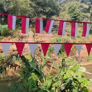 ISI 40 Bendera / Banner Merah Putih SEGITIGA Warna / Hut RI / Kemerdekaan/ Dirgahayu /Umbul-umbul /Flag Party Bendera Segitiga Kain Tali