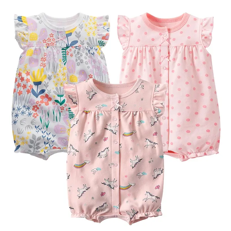 Newborn Baby Romper Cotton Girls Clothes Flowers Jumpsuit Nightwear 0-24 Months