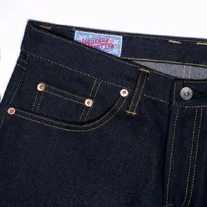 Izquerda Co - Vhagar SERIES - Denim Pria 16Oz Kaku dan Tebal Extra Black Deep Indigo Slim Straight Selvedge Accent Red Line 100% Cotton Non Stretch