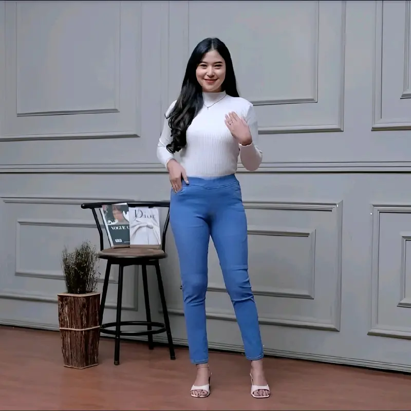 Celana  wanita pinggang karet -  wanita -  pinggang karet kekinian legging  Panjang Skinny Soft Stretch  slimfit 2