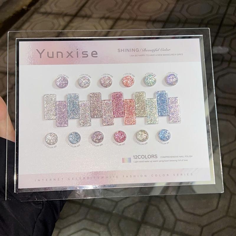  Set sơn gel nhũ flash mix khổng tước YUNXISE - Set nhũ flash CẦU VỒNG 12 màu siêu sáng   tặng kèm bảng màu     Nail Giá Tốt   