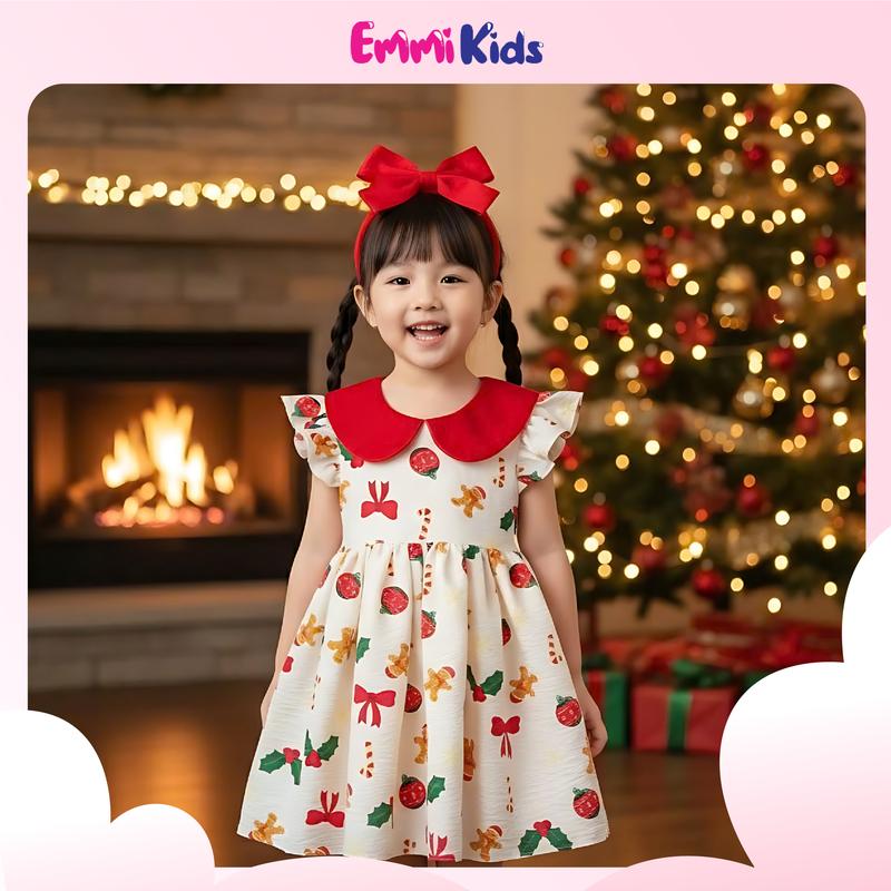  B78- EMMIKIDS Váy Xinh Noel & Mặc hằng ngày dễ thương cho bé gái Đầm trẻ em tay cánh tiên 1 lớp Chất đủi cotton  10-34kg  