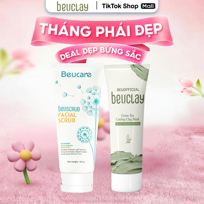 [COMBO 1 TDC + 1 MN]_TDQL2041 COMBO 1 BEUSCRUB Tẩy Tế Bào Chết Da Mặt 100g Hỗ Trợ Làm Sạch Da Nhẹ Nhàng Kèm 1 BEUCLAY Mặt Nạ Đất Sét Hỗ Trợ Giảm Thiểu Dầu Thừa Skincare Kem Face Trà tốt cho da nhạy cảm linh hà chai beuscrub  chính  hãng