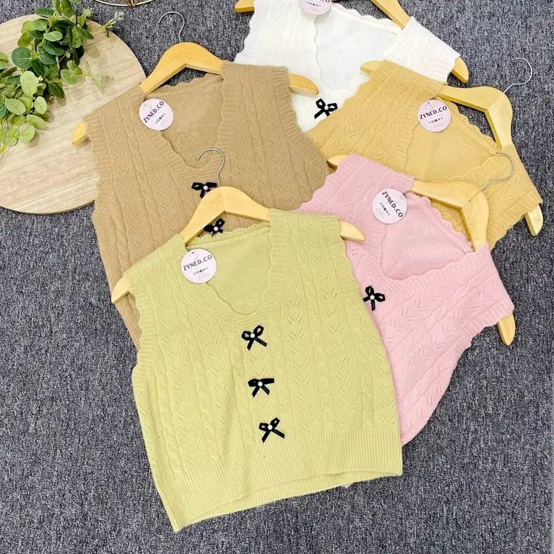 Vest Rajut Pita  Wanita Rompi Atasan  Outer Rajut Warna Pastel Knitwear Tebal 0