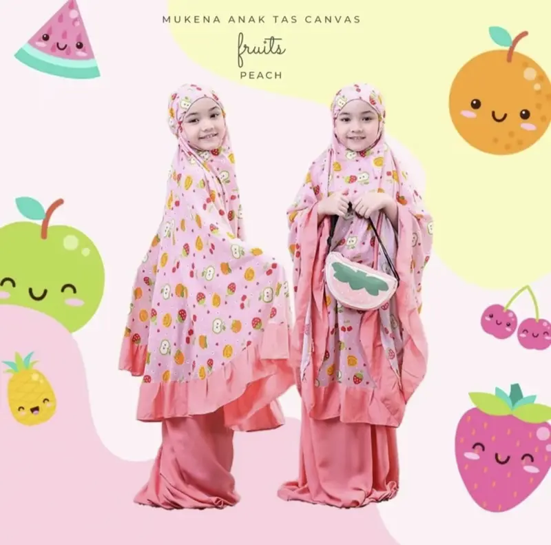 Mukena Anak Tanggung Fruits Hyget Premium Satu Set Atasan Bawahan Tas - Sajadah 3