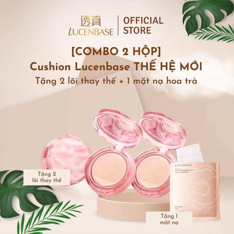 COMBO 2 Hộp Cushion Lucenbase bản mới cấp ẩm kiềm dầu 15g - Tặng kèm 2 lõi thay thế + 1 mask hoa trà