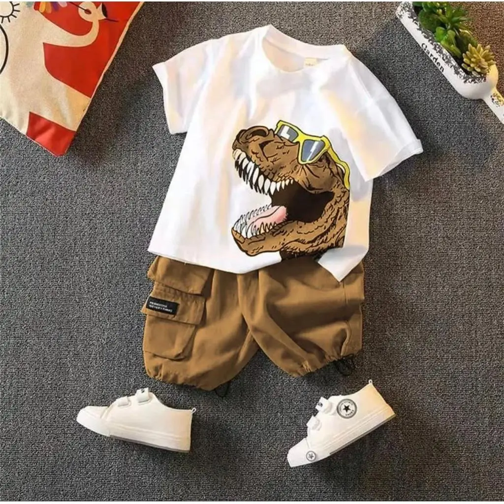 SETELAN BAJU ANAK LAKI LAKI MOTIF DINO USIA 1-5 TAHUN TERBARU // SET DINO TIREX