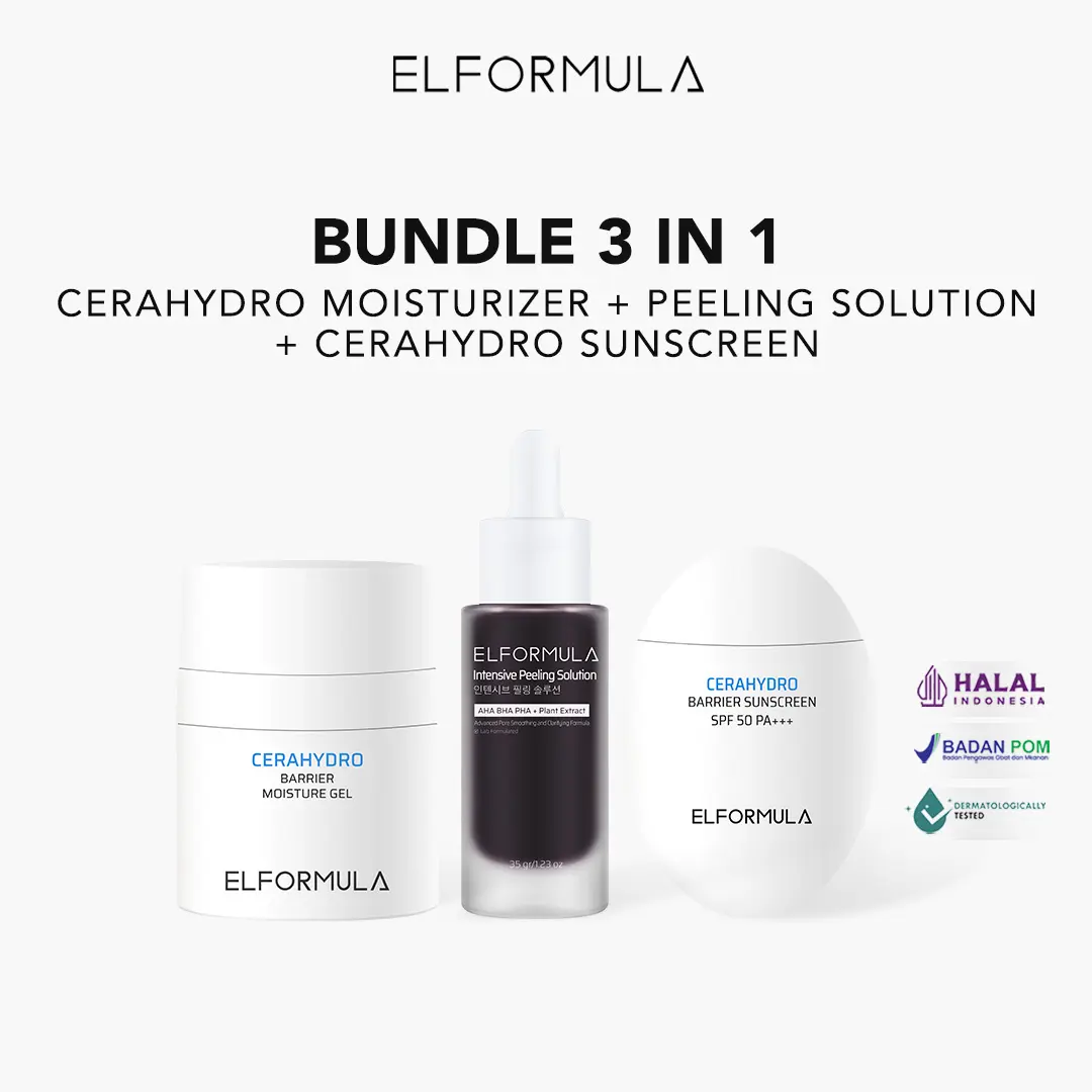 ELFORMULA Intensive Treatment Bundle 3in1 - Intensive Peeling Solution + CeraHydro Barrier Repair Moisture Gel + CeraHydro Barrier Repair Sunscreen SPF 50+++