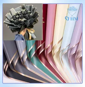 MGM (20 lembar) Flower Wrapping Paper Varian List Gold Emas Kertas Buket Bunga Cellophane Florist goldline KB10