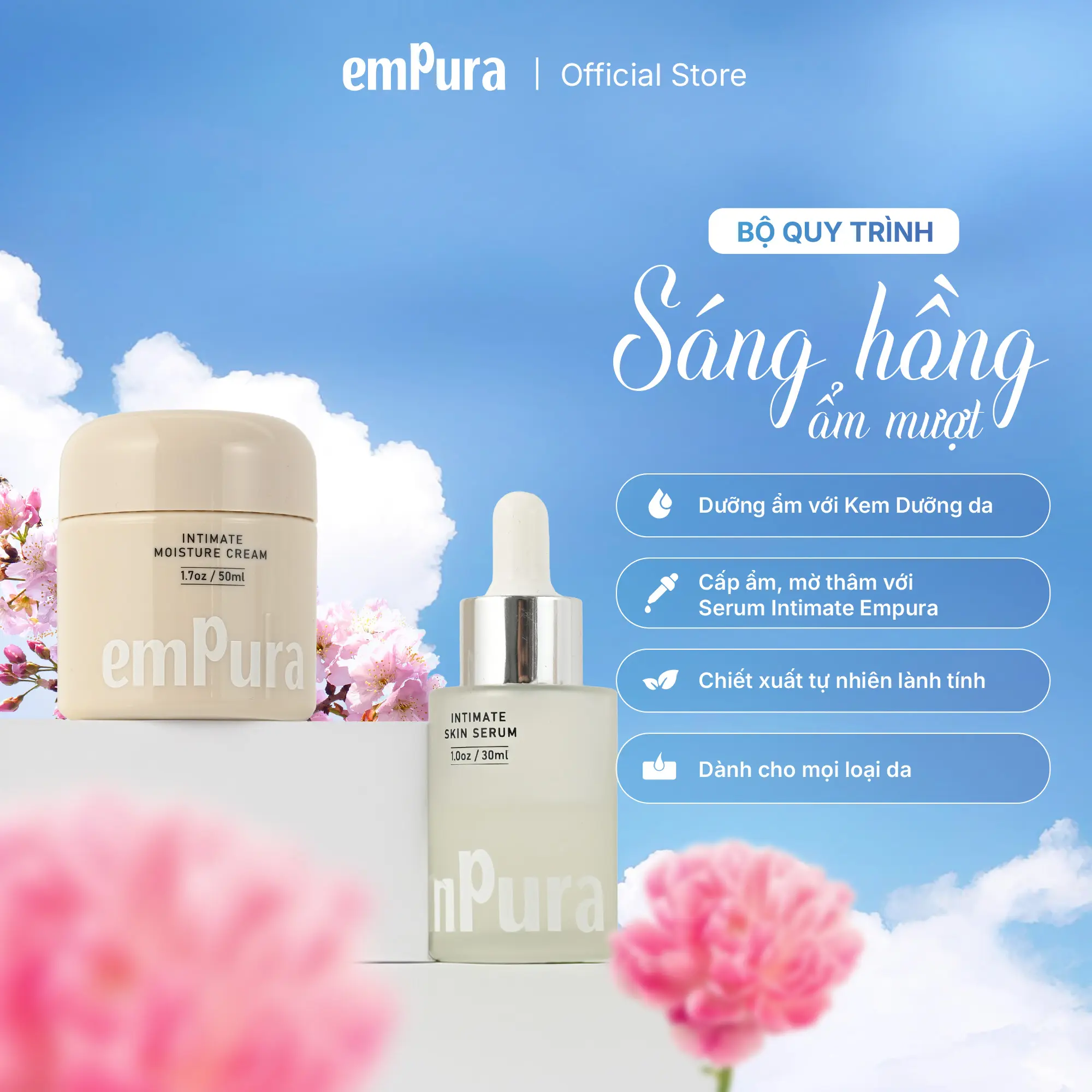 Combo Sáng Hồng Ẩm Mượt EmPura Kem Dưỡng và Serum Mờ Thâm Sáng Da