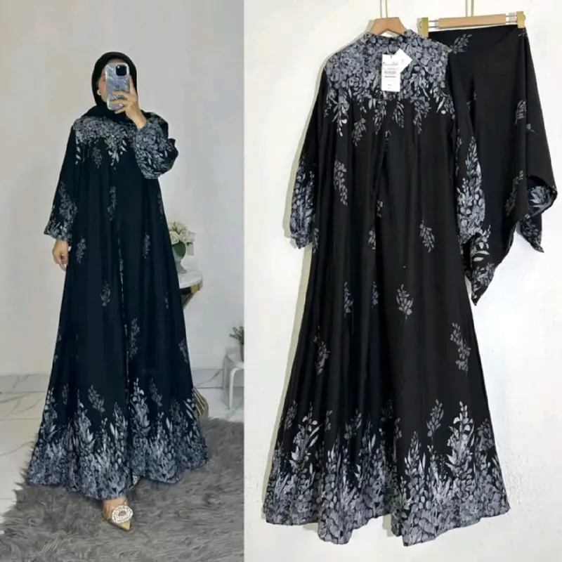 Gamis Set Hijab Alesa Rayon Premium Jumbo Kancing Muslim Nyaman Diamond 4