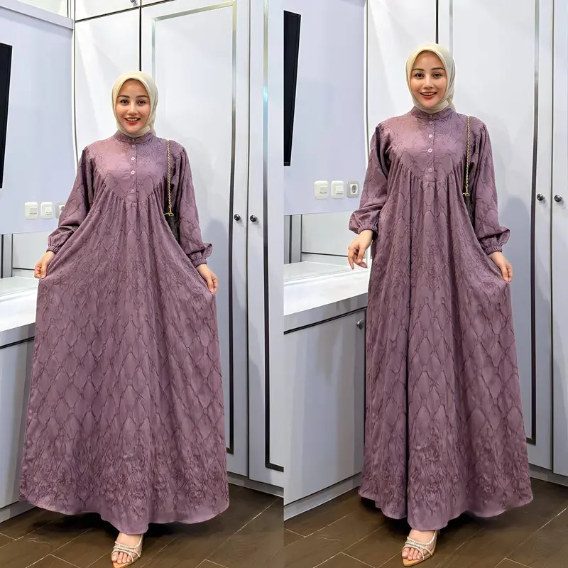 GAMIS ANYA LINEN CRESPO BORDIR PREMIUM Kancing Muslim 1
