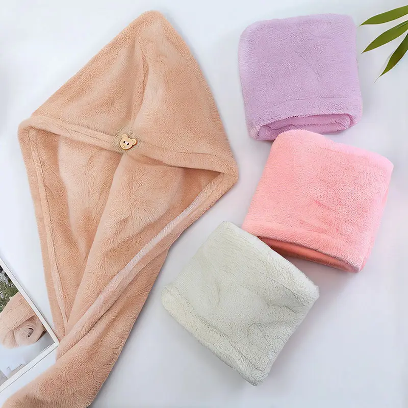 Hair drying cap absorbent penyerap air titik coklat muda tuala hair washing quick-drying towel hair drying towel head for women 2p