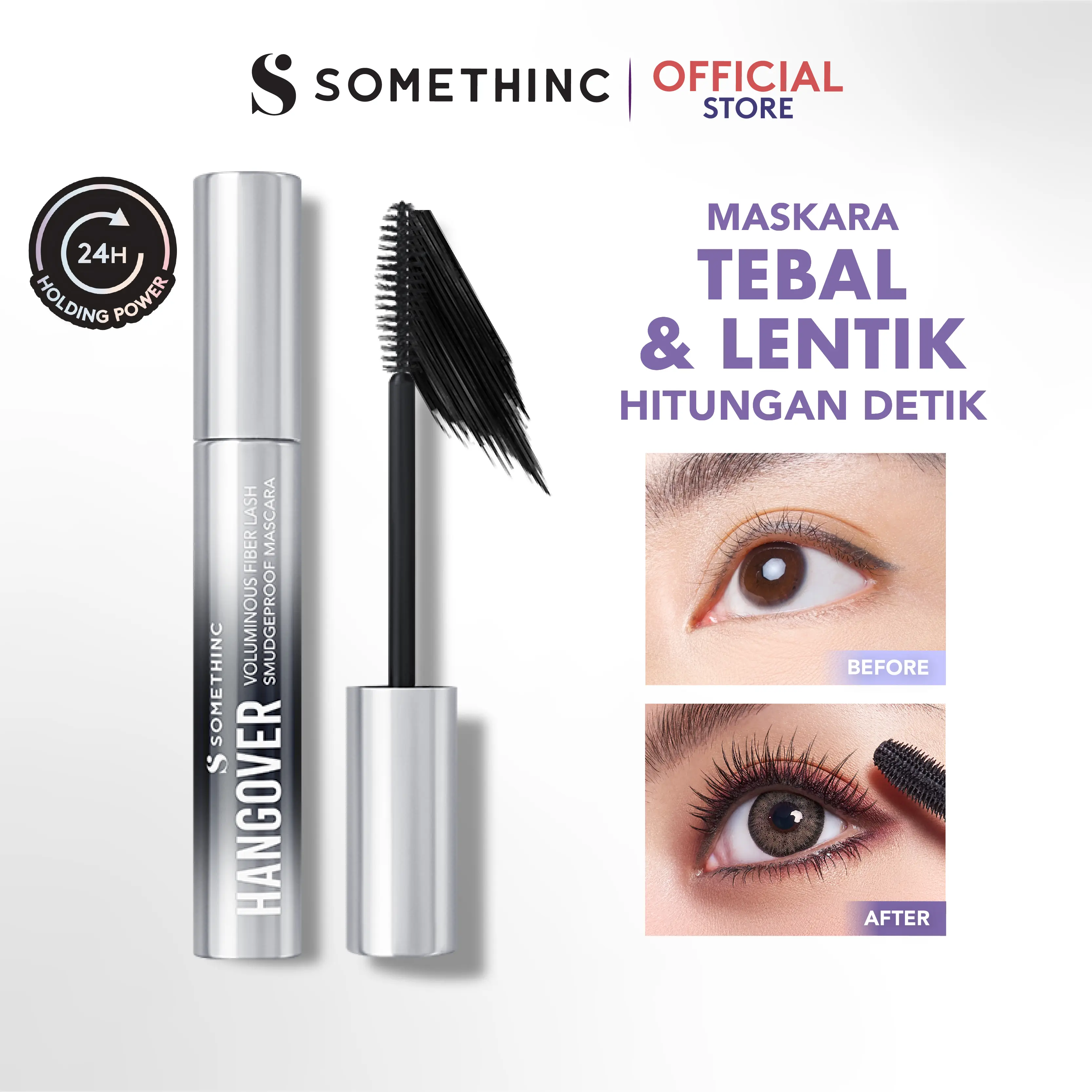 SOMETHINC Hangover Voluminous Fiber Lash Smudgeproof Mascara - Waterproof Mascara, Tahan Lama, Dengan Efek Lashlift Instan yangTahan 24 Jam | Memberikan Volume Yang Ekstra Pada Bulu Mata Tanpa Terlihat Clumpy | Waterproof, Smudgeproof, Sweatproof