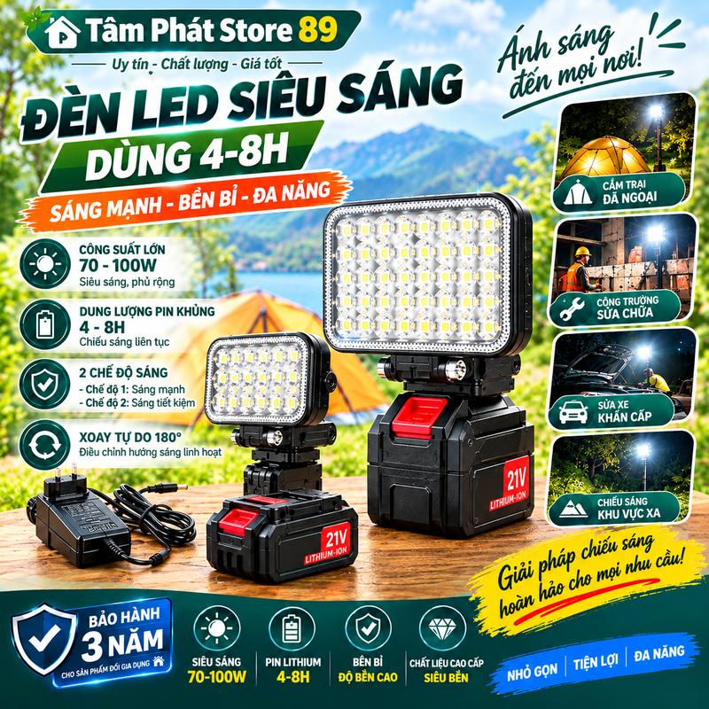 Đèn 35 / 55 mắt siêu sáng sử dụng chân pin phổ thông có 2 chế độ sáng, có 2 cổng sạc USB, tay cầm tiện lợi