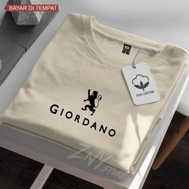 COD !!! Baju Kaos Distro Giordano Logo Text Hitam Premium Quality Kaos Cotton Combed 30s Lengan Pendek T-Shrit Koas Unisex Pria/Wanita 0
