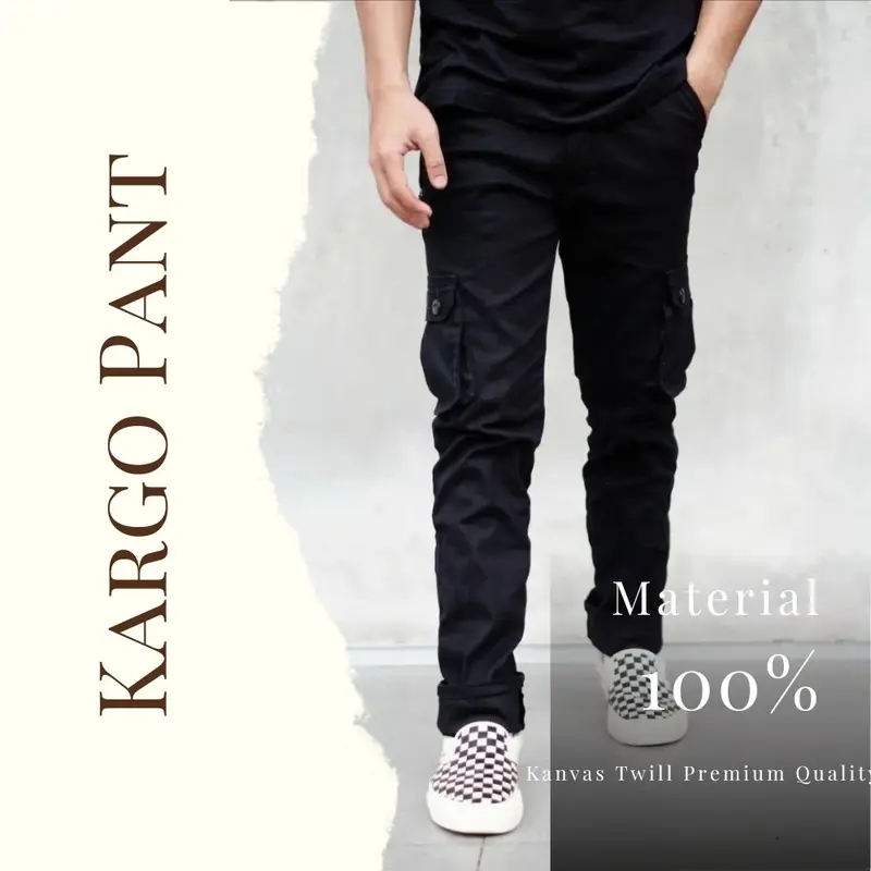 Celana Kargo Panjang Slim Straight Pria Twill tebal Premium Slimfit - Formal, Distro, Dewasa, Kantor, Hitam,Cowok, Kerja, Katun, Cargo,laki laki Kantong Khaki Keren Outdoor Canvas 5