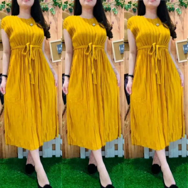 DRESS DASTER GAUN MLM PILSKET WANITA MIDI PENDEK LENGAN PENDEK BUSUI RESLETING DEPAN TALI SAMPING ELGEAN NYAMAN SANATAI 5