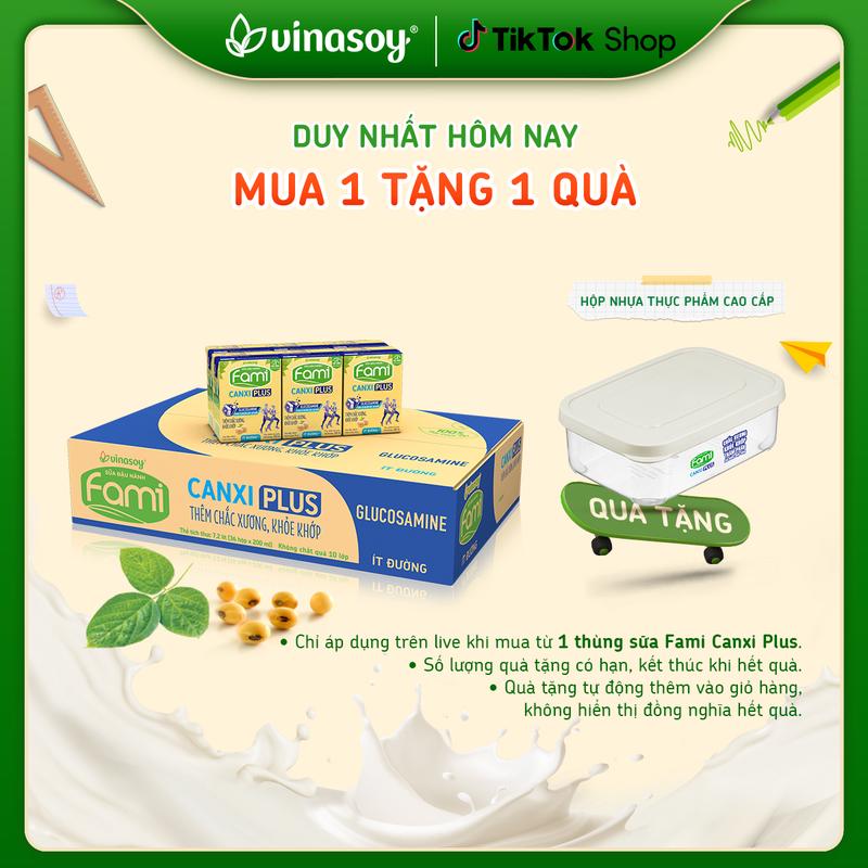 Thùng sữa đậu nành Fami Canxi Plus nguyên vị (ít đường) 36 hộp x 200ml)