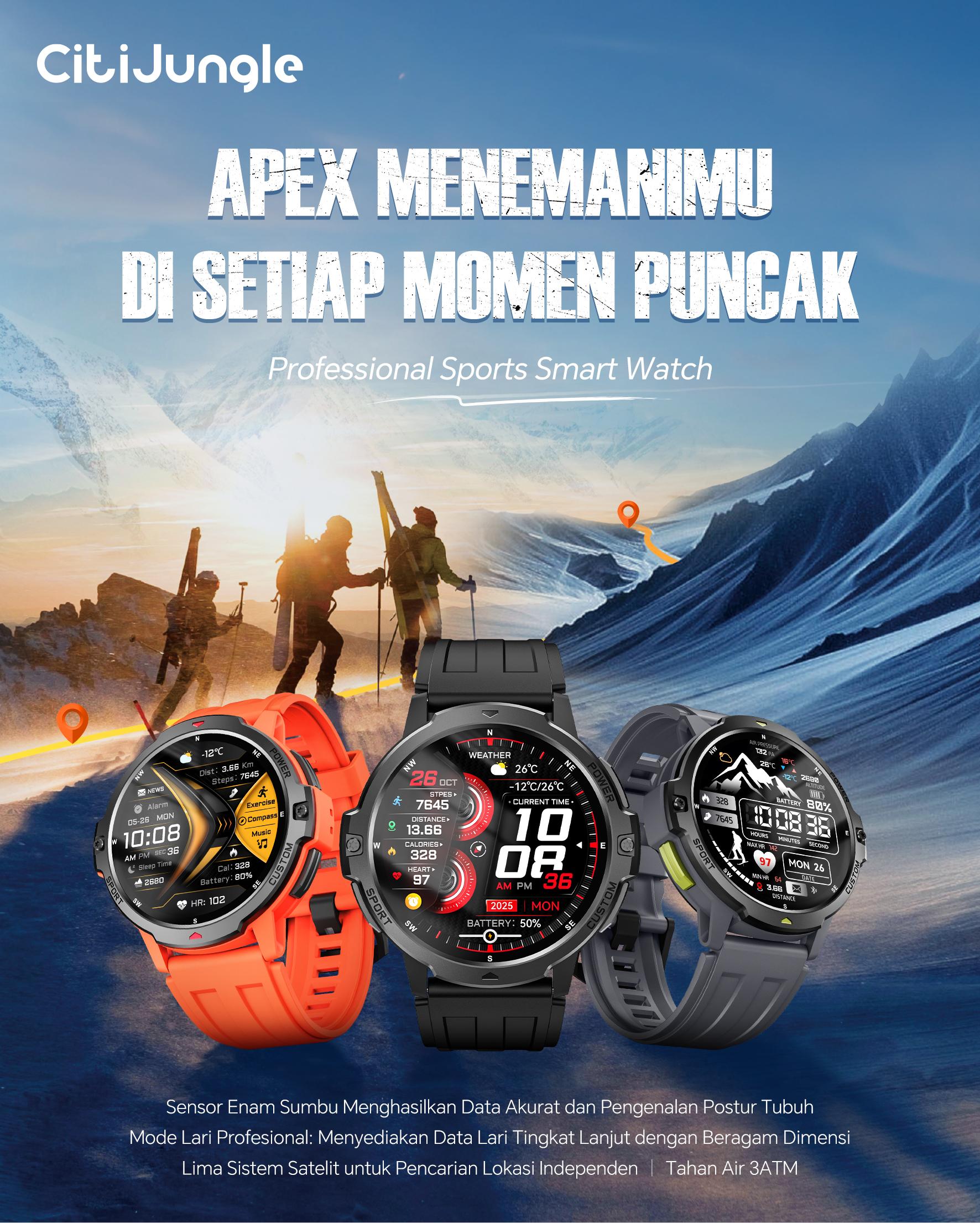 【Peluncuran Produk Baru】Citijungle GPS Smartwatch APEX1, 1.46‘’ Layar IPS Resolusi Tinggi, Dilengkapi GPS dan Giroskop Enam Sumbu, Tahan Air hingga 20 Meter (2ATM), Fitur Cerdas, Daya Tahan Baterai Super Lama, Koneksi Bluetooth.