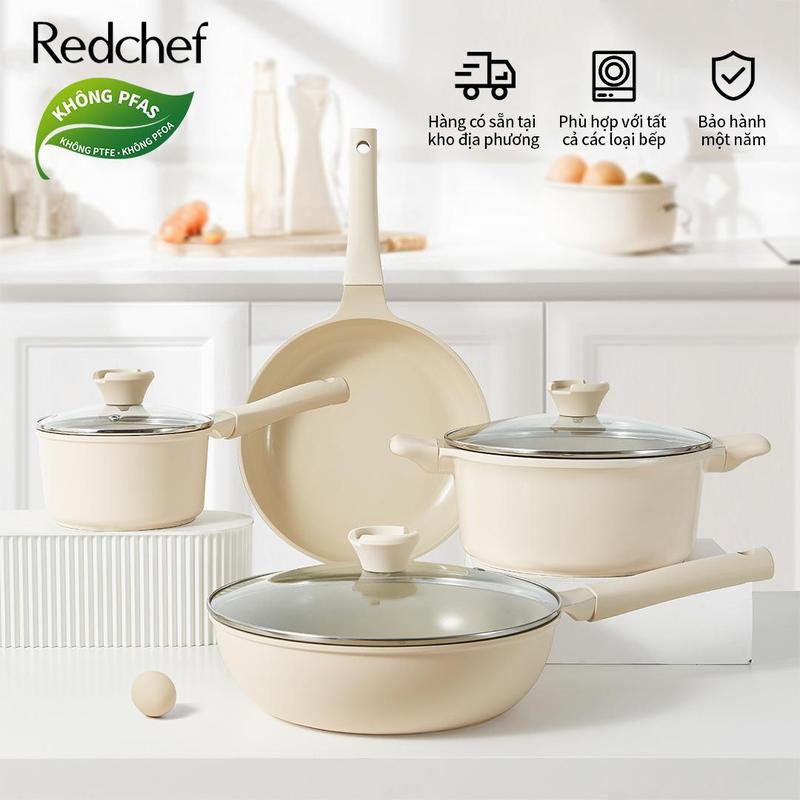 Redchef Bộ 7 món nồi chảo chống dính không chứa PFAS PTFE & PFOA phù hợp với…