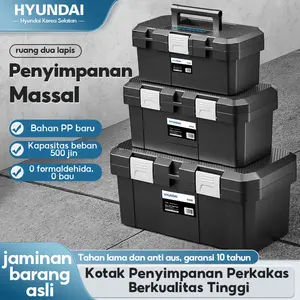 HYUNDAI Kotak Perkakas Plastik untuk Renovasi & Perbaikan, Portabel di Mobil, Kapasitas Besar dengan Pengunci Aman